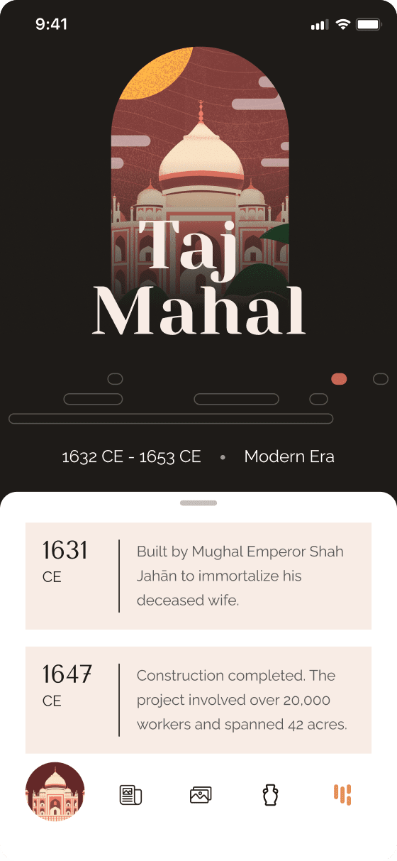 Screenshot of Wonderous, Taj Mahal Timeline
